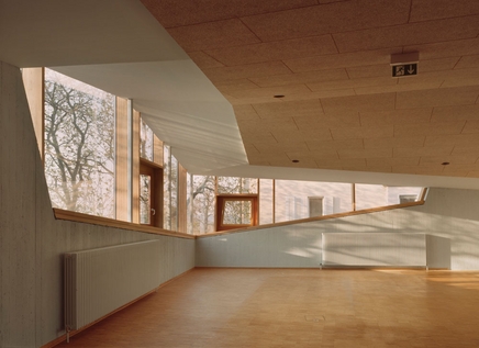 The classrooms have wrap-around windows that admit daylight and views. Architecture, creative design. Modelling and visualization. 3d graphics. Presentation rendering. 3d interior and exterior design.