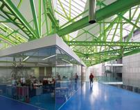 Sheppard Robson has transformed an aircraft hangar at Cranfield university into an academic building, lighting it by inserting northlights into the original sawtooth roof