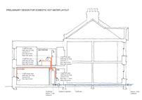 Hot water system drawing for Prewett Bizley passivhaus design